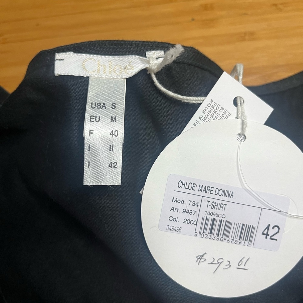 NWT Chloe- Black 100% Cotton Mare Donna T Shirt. Size S - Picture 3 of 9